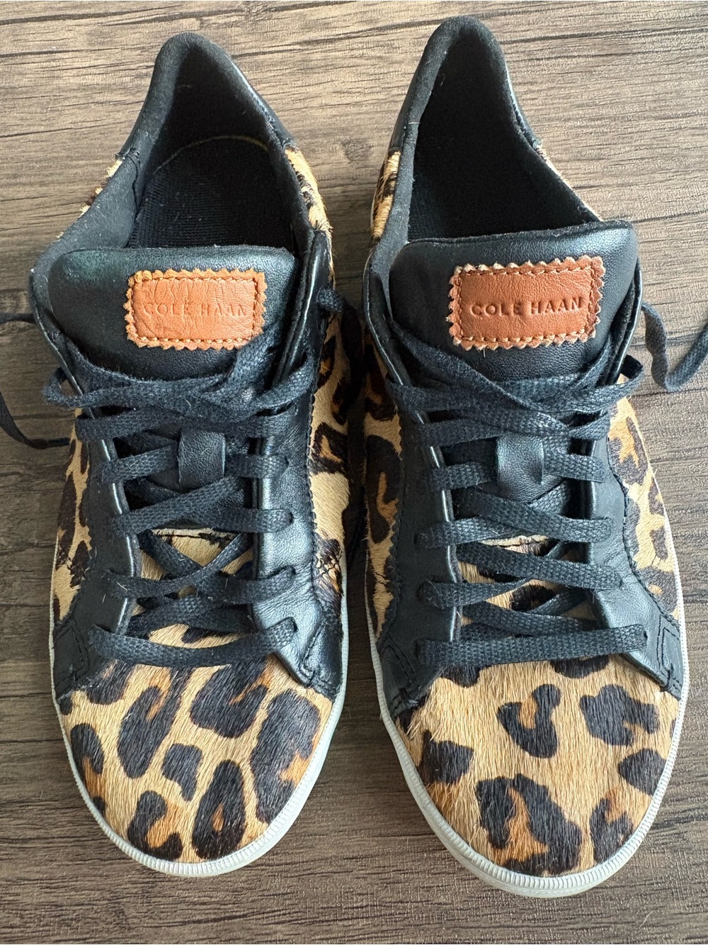 Cole Haan Leopard Print Leather Accent Sneakers - Black & Tan